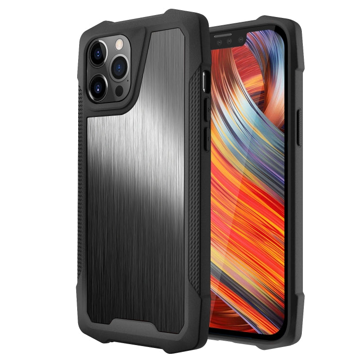 For iPhone 13 Pro Max Stainless Steel Metal PC Back Cover + TPU Heavy Duty Armor Shockproof Case