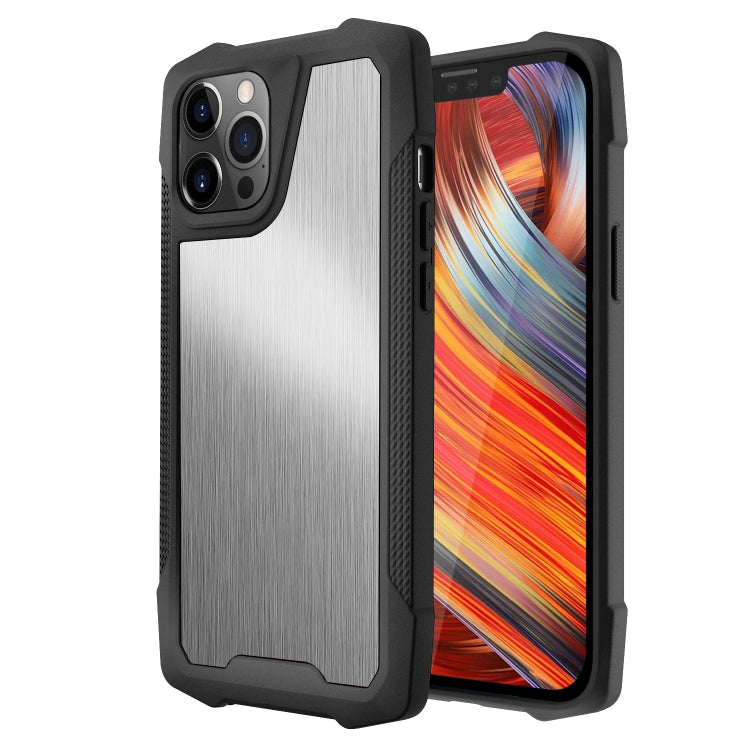 For iPhone 13 Pro Max Stainless Steel Metal PC Back Cover + TPU Heavy Duty Armor Shockproof Case