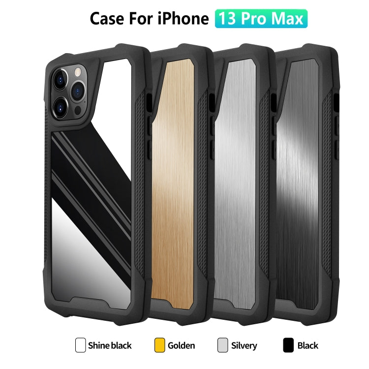 For iPhone 13 Pro Max Stainless Steel Metal PC Back Cover + TPU Heavy Duty Armor Shockproof Case