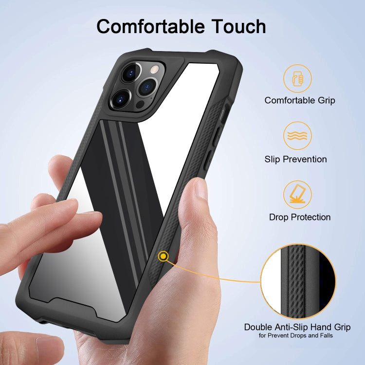 For iPhone 13 Pro Max Stainless Steel Metal PC Back Cover + TPU Heavy Duty Armor Shockproof Case