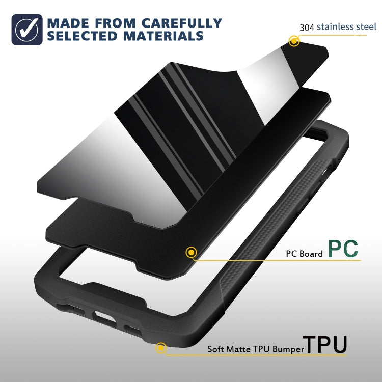 For iPhone 13 Pro Max Stainless Steel Metal PC Back Cover + TPU Heavy Duty Armor Shockproof Case