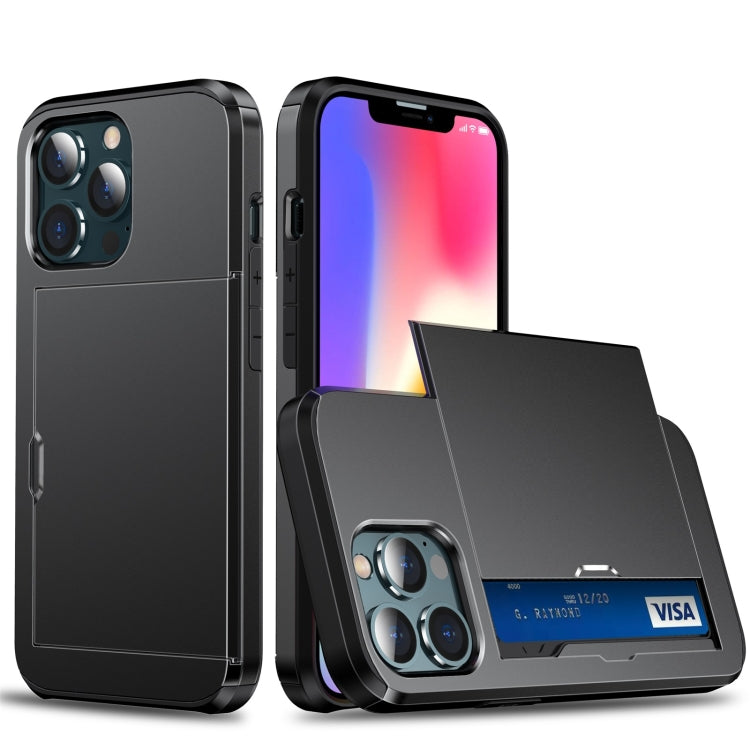 For iPhone 13 Pro Max Shockproof Armor Protective Case with Slide Card Slot