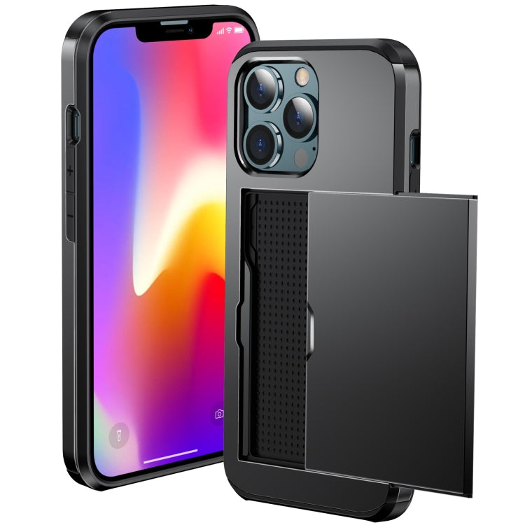 For iPhone 13 Pro Max Shockproof Armor Protective Case with Slide Card Slot