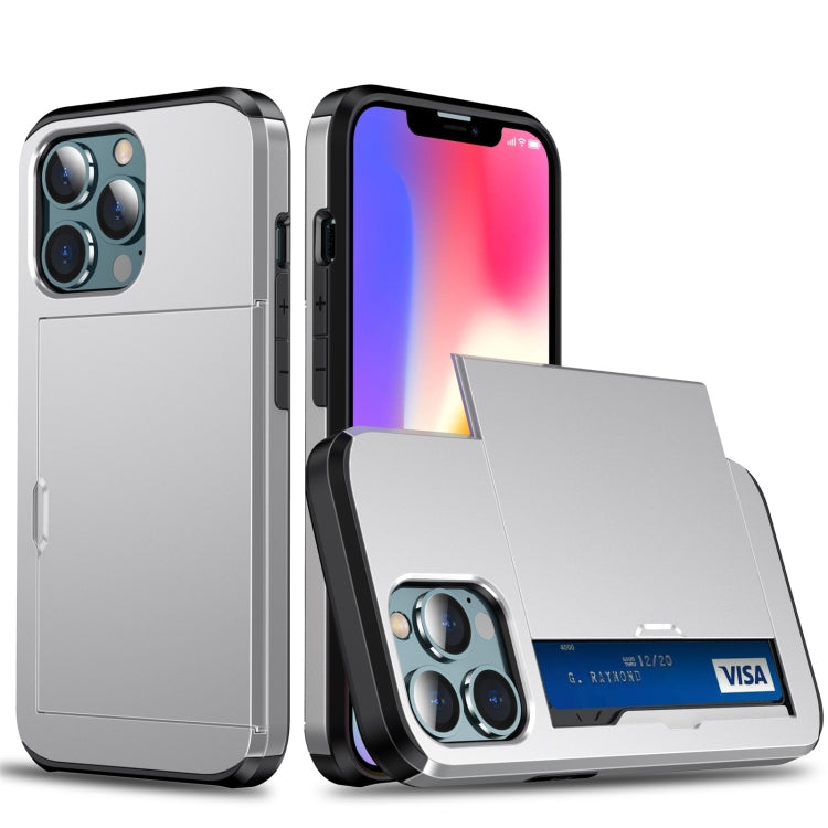 For iPhone 13 Pro Max Shockproof Armor Protective Case with Slide Card Slot