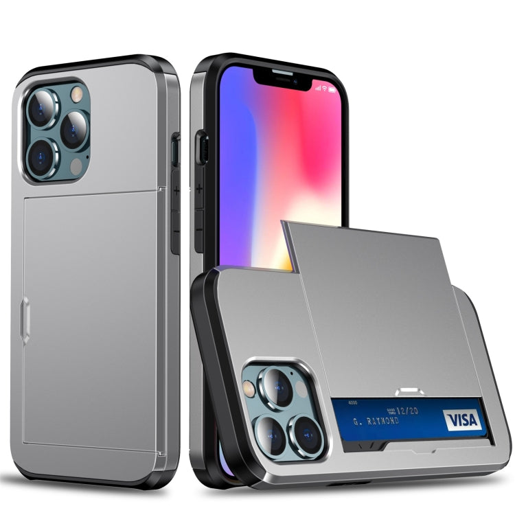 For iPhone 13 Pro Max Shockproof Armor Protective Case with Slide Card Slot