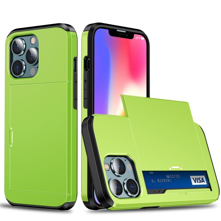 For iPhone 13 Pro Max Shockproof Armor Protective Case with Slide Card Slot