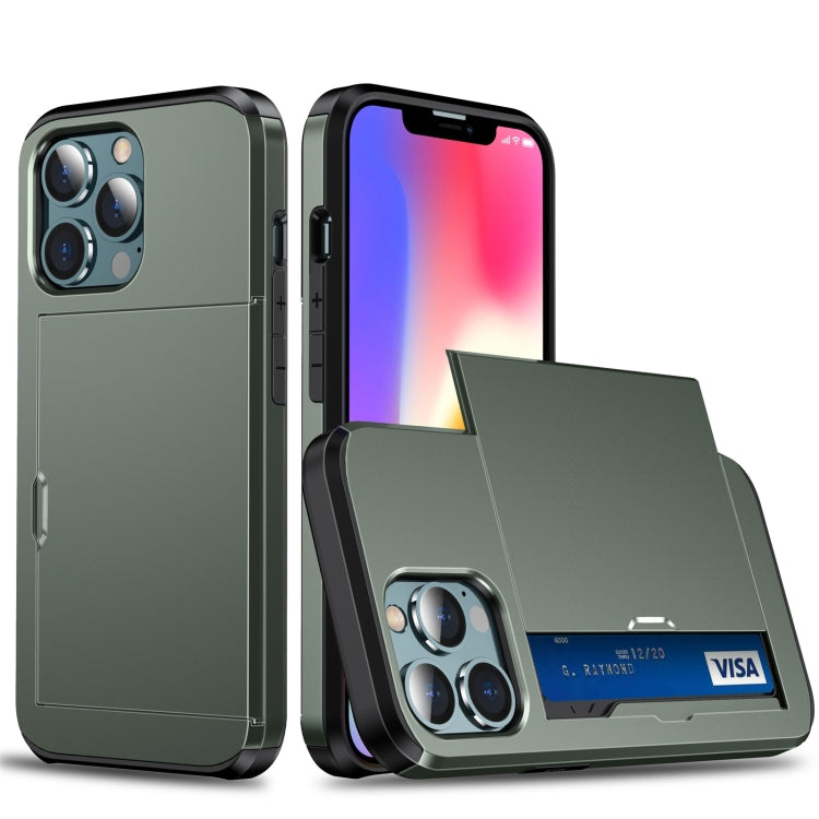 For iPhone 13 Pro Max Shockproof Armor Protective Case with Slide Card Slot