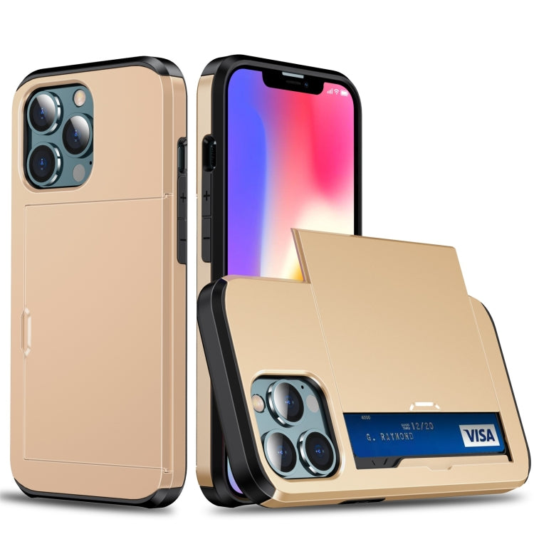 For iPhone 13 Pro Max Shockproof Armor Protective Case with Slide Card Slot