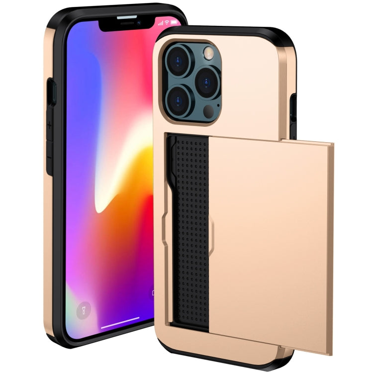 For iPhone 13 Pro Max Shockproof Armor Protective Case with Slide Card Slot