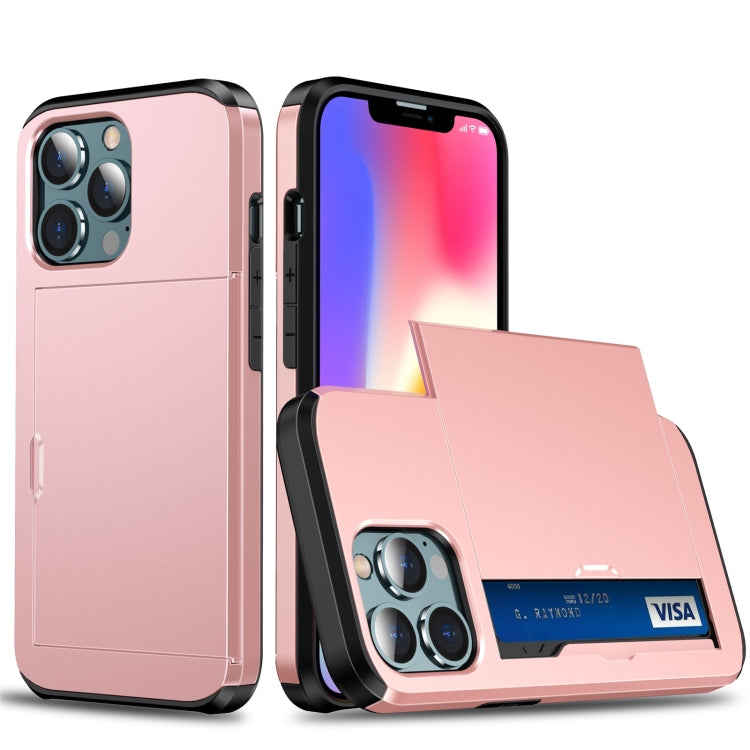 For iPhone 13 Pro Max Shockproof Armor Protective Case with Slide Card Slot