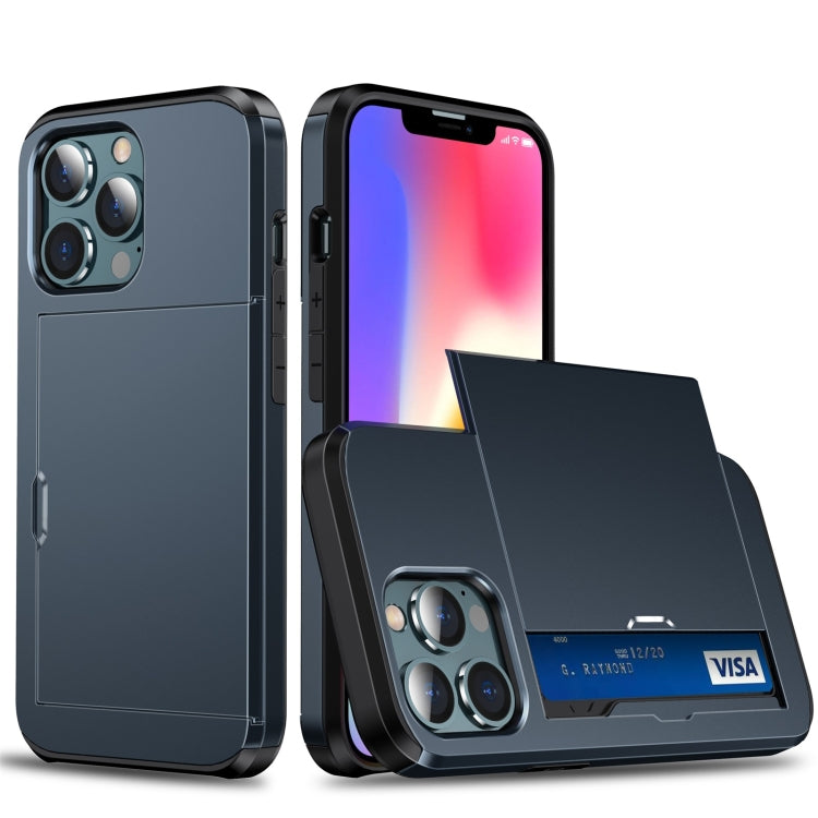 For iPhone 13 Pro Max Shockproof Armor Protective Case with Slide Card Slot