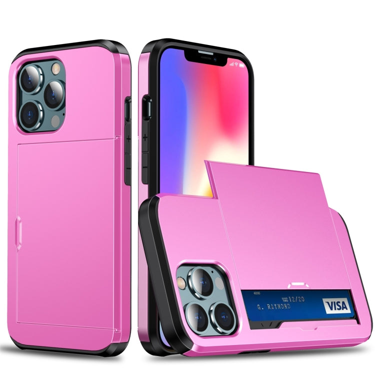 For iPhone 13 Pro Max Shockproof Armor Protective Case with Slide Card Slot