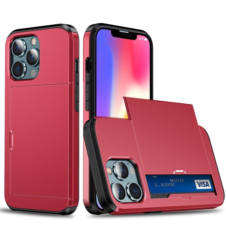 For iPhone 13 Pro Max Shockproof Armor Protective Case with Slide Card Slot