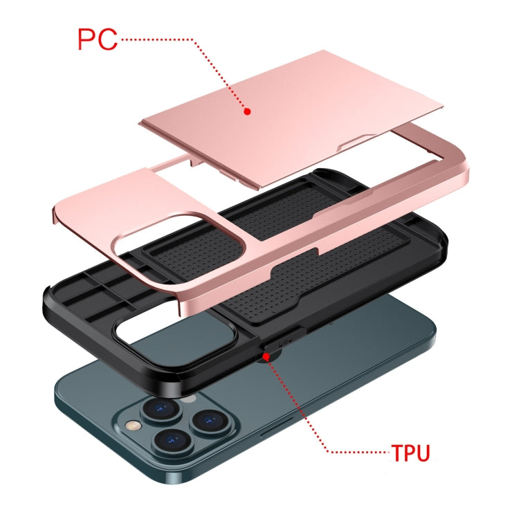 For iPhone 13 Pro Max Shockproof Armor Protective Case with Slide Card Slot