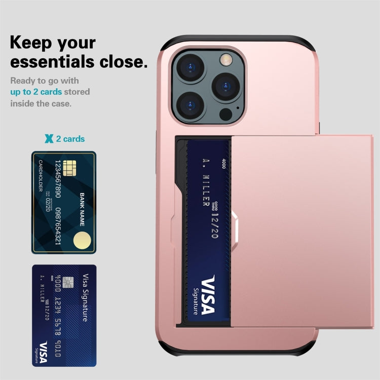 For iPhone 13 Pro Max Shockproof Armor Protective Case with Slide Card Slot