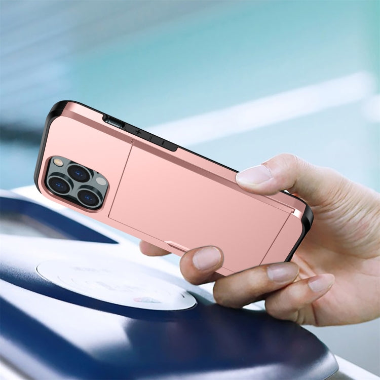 For iPhone 13 Pro Max Shockproof Armor Protective Case with Slide Card Slot