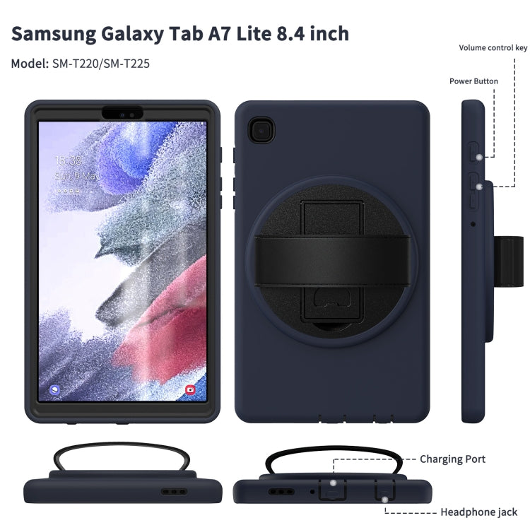 For Samsung Galaxy Tab A7 Lite 8.7 T220 360 Degree Rotation PC + TPU Protective Case with Holder & Hand-strap & Pen Slot