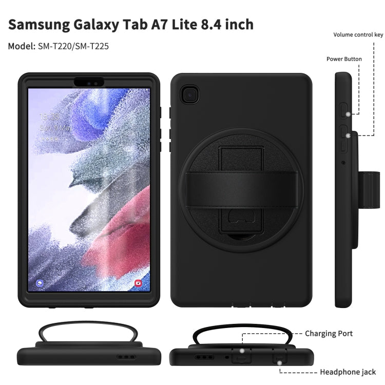 For Samsung Galaxy Tab A7 Lite 8.7 T220 360 Degree Rotation PC + TPU Protective Case with Holder & Hand-strap & Pen Slot