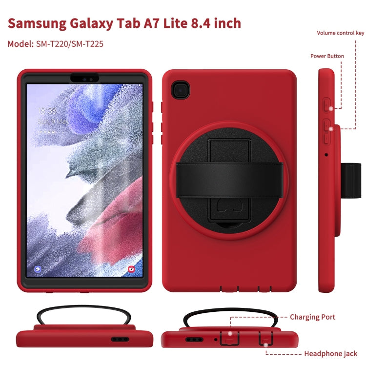 For Samsung Galaxy Tab A7 Lite 8.7 T220 360 Degree Rotation PC + TPU Protective Case with Holder & Hand-strap & Pen Slot
