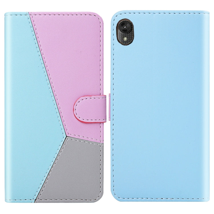 For Motorola Moto E6 Tricolor Stitching Horizontal Flip TPU + PU Leather Case with Holder & Card Slots & Wallet