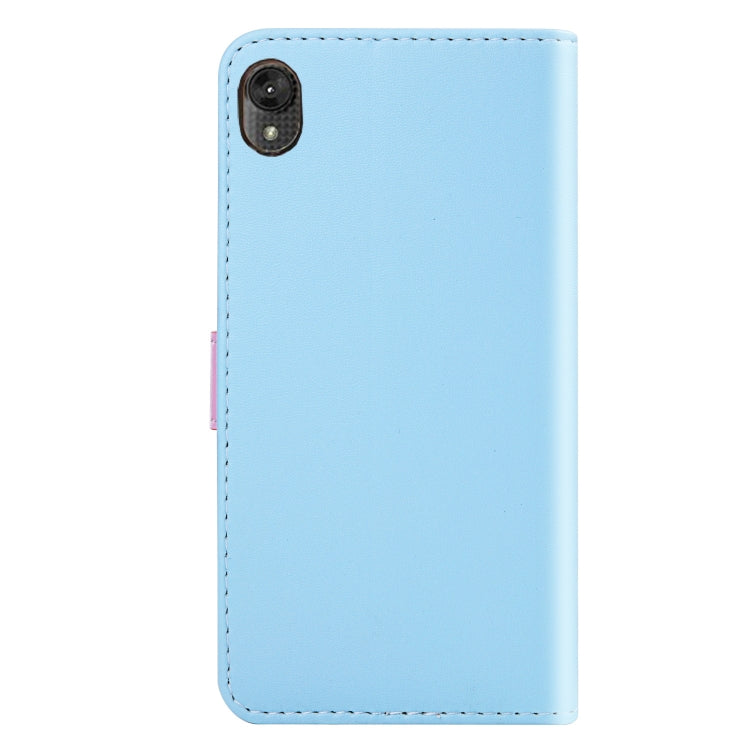 For Motorola Moto E6 Tricolor Stitching Horizontal Flip TPU + PU Leather Case with Holder & Card Slots & Wallet