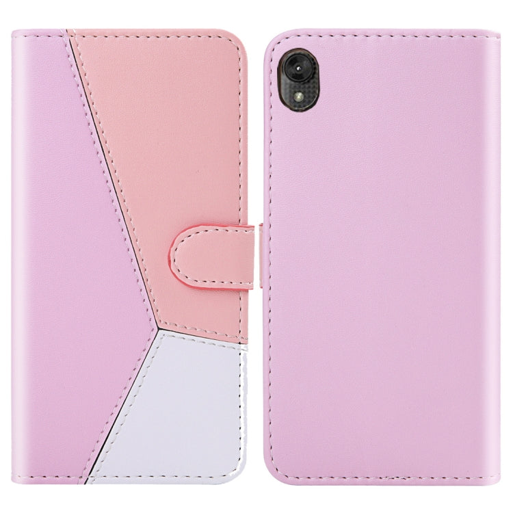 For Motorola Moto E6 Tricolor Stitching Horizontal Flip TPU + PU Leather Case with Holder & Card Slots & Wallet