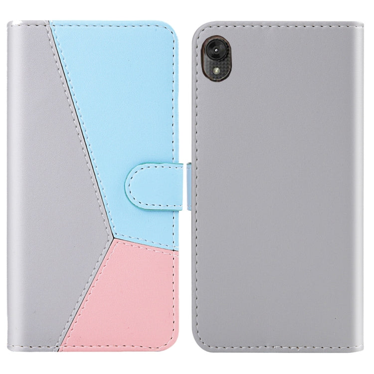 For Motorola Moto E6 Tricolor Stitching Horizontal Flip TPU + PU Leather Case with Holder & Card Slots & Wallet