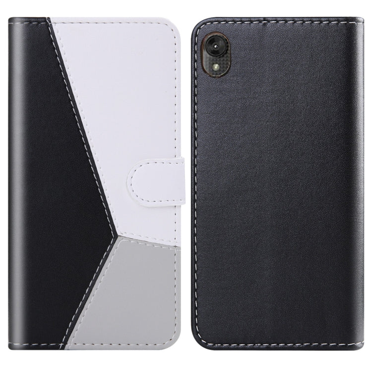 For Motorola Moto E6 Tricolor Stitching Horizontal Flip TPU + PU Leather Case with Holder & Card Slots & Wallet