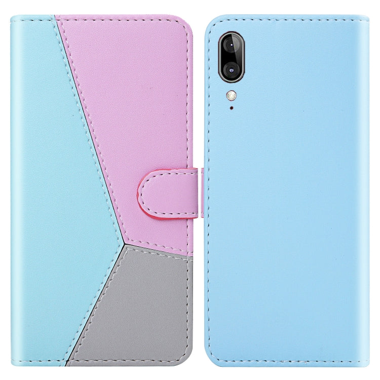 For Motorola Moto E6 Plus Tricolor Stitching Horizontal Flip TPU + PU Leather Case with Holder & Card Slots & Wallet