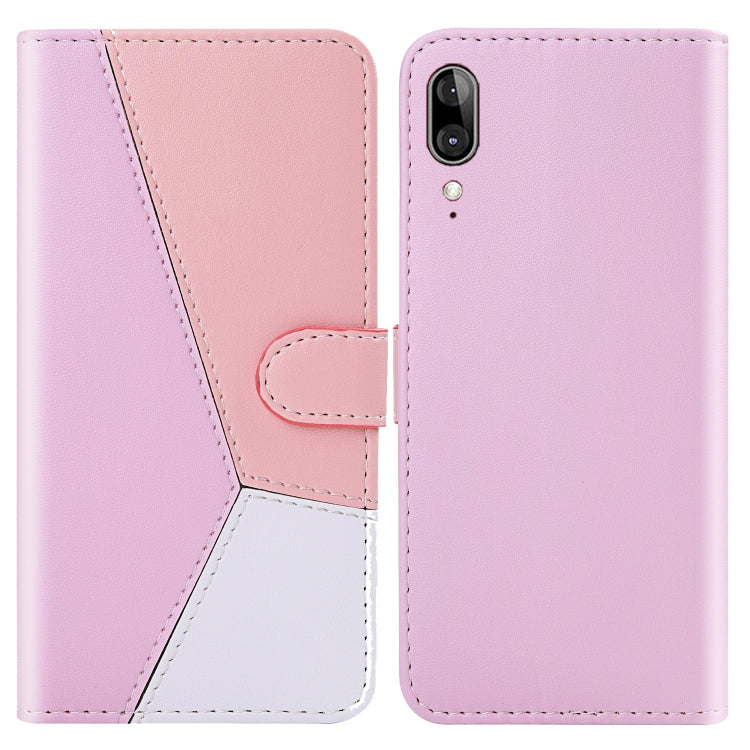 For Motorola Moto E6 Plus Tricolor Stitching Horizontal Flip TPU + PU Leather Case with Holder & Card Slots & Wallet