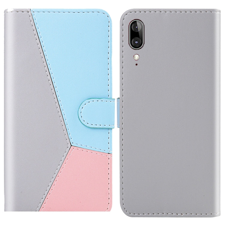 For Motorola Moto E6 Plus Tricolor Stitching Horizontal Flip TPU + PU Leather Case with Holder & Card Slots & Wallet