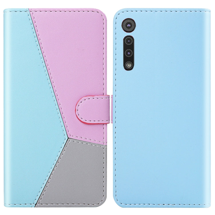For Motorola Moto G8 Play Tricolor Stitching Horizontal Flip TPU + PU Leather Case with Holder & Card Slots & Wallet