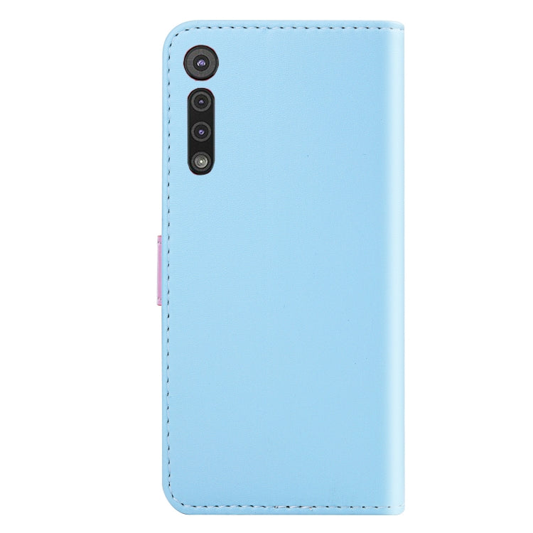 For Motorola Moto G8 Play Tricolor Stitching Horizontal Flip TPU + PU Leather Case with Holder & Card Slots & Wallet