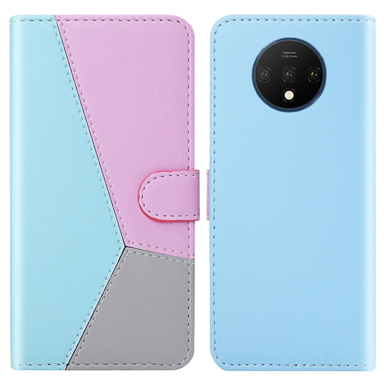 For OnePlus 7T Tricolor Stitching Horizontal Flip TPU + PU Leather Case with Holder & Card Slots & Wallet