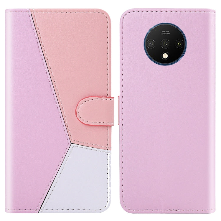 For OnePlus 7T Tricolor Stitching Horizontal Flip TPU + PU Leather Case with Holder & Card Slots & Wallet