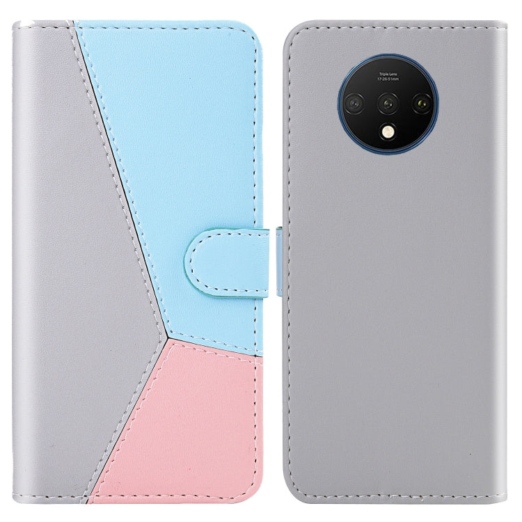 For OnePlus 7T Tricolor Stitching Horizontal Flip TPU + PU Leather Case with Holder & Card Slots & Wallet