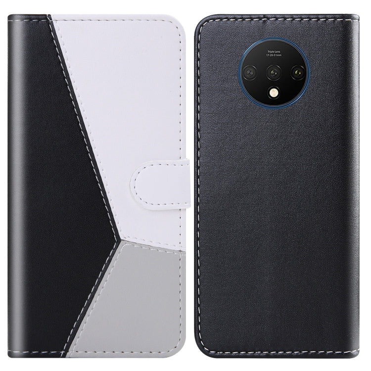 For OnePlus 7T Tricolor Stitching Horizontal Flip TPU + PU Leather Case with Holder & Card Slots & Wallet
