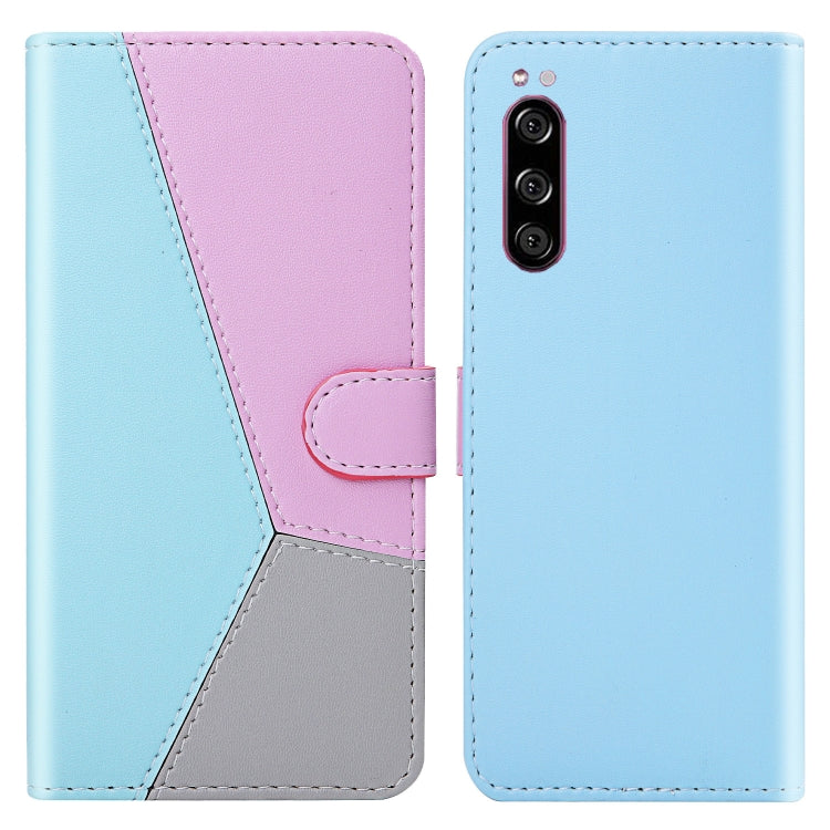 For Sony Xperia 5 Tricolor Stitching Horizontal Flip TPU + PU Leather Case with Holder & Card Slots & Wallet