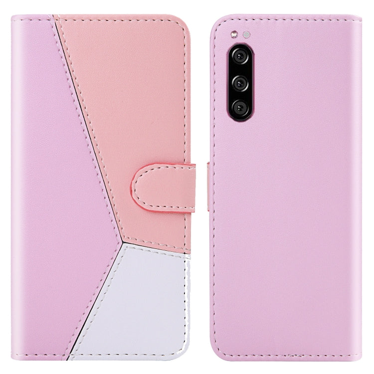 For Sony Xperia 5 Tricolor Stitching Horizontal Flip TPU + PU Leather Case with Holder & Card Slots & Wallet