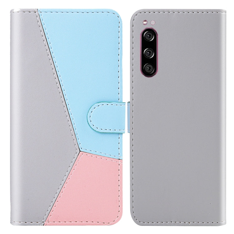 For Sony Xperia 5 Tricolor Stitching Horizontal Flip TPU + PU Leather Case with Holder & Card Slots & Wallet