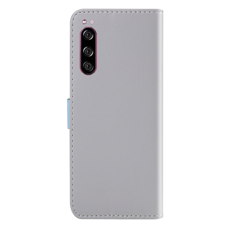 For Sony Xperia 5 Tricolor Stitching Horizontal Flip TPU + PU Leather Case with Holder & Card Slots & Wallet