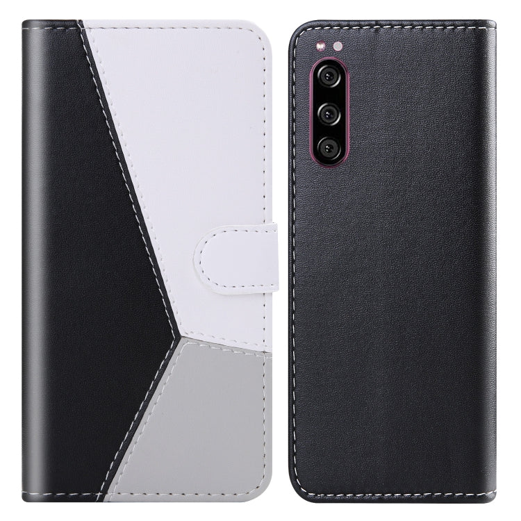 For Sony Xperia 5 Tricolor Stitching Horizontal Flip TPU + PU Leather Case with Holder & Card Slots & Wallet
