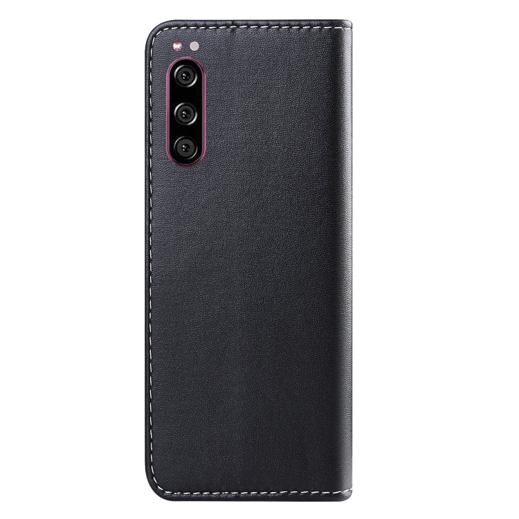 For Sony Xperia 5 Tricolor Stitching Horizontal Flip TPU + PU Leather Case with Holder & Card Slots & Wallet