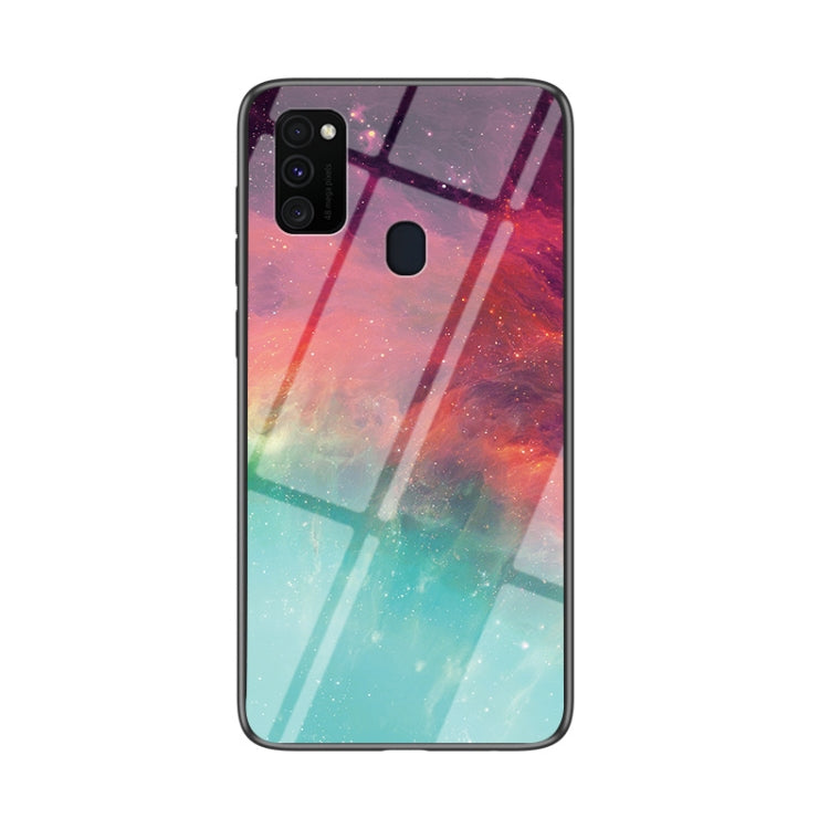 For Samsung Galaxy M30s Starry Sky Painted Tempered Glass TPU Shockproof Protective Case