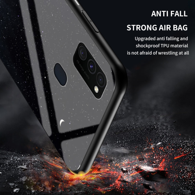 For Samsung Galaxy M30s Starry Sky Painted Tempered Glass TPU Shockproof Protective Case