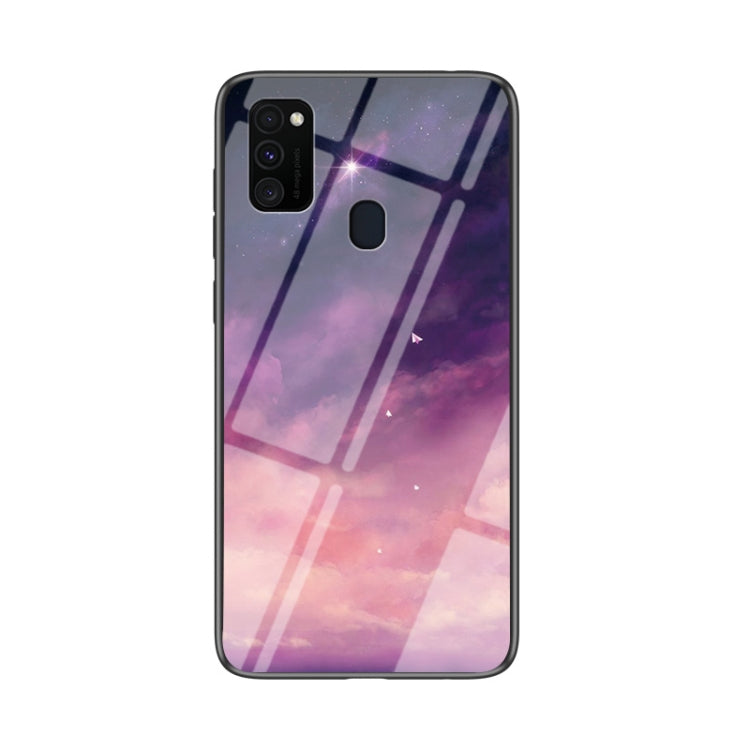 For Samsung Galaxy M30s Starry Sky Painted Tempered Glass TPU Shockproof Protective Case