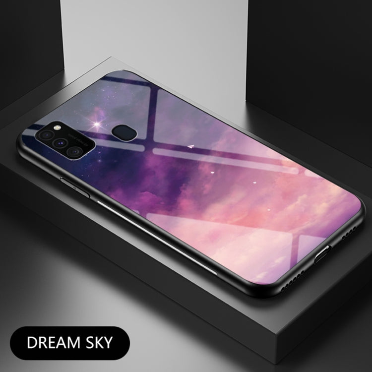 For Samsung Galaxy M30s Starry Sky Painted Tempered Glass TPU Shockproof Protective Case