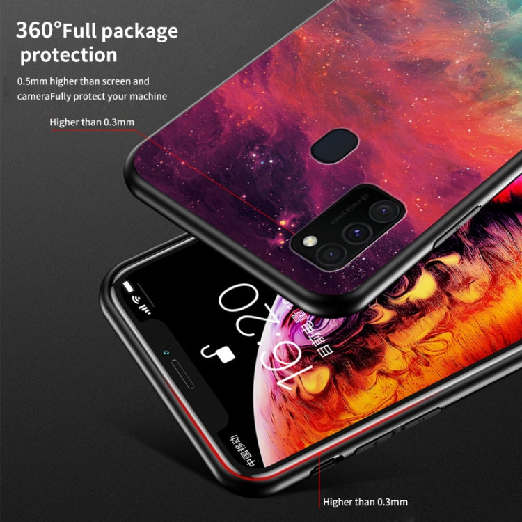 For Samsung Galaxy M30s Starry Sky Painted Tempered Glass TPU Shockproof Protective Case