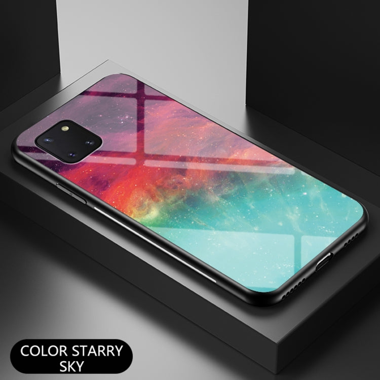 For Samsung Galaxy M60s Starry Sky Painted Tempered Glass TPU Shockproof Protective Case