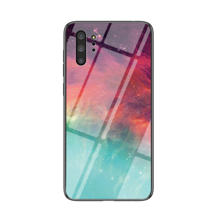 For Samsung Galaxy Note10+ Starry Sky Painted Tempered Glass TPU Shockproof Protective Case